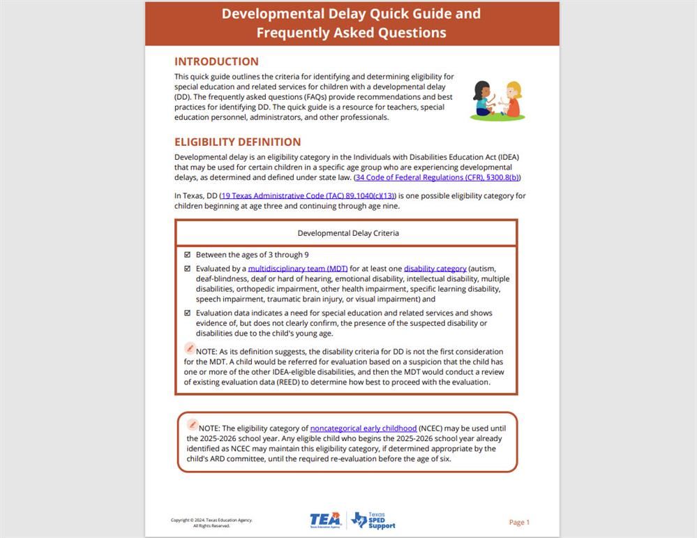 NEW DEVELOPMENTAL DELAY QUICK GUIDE FROM TEA